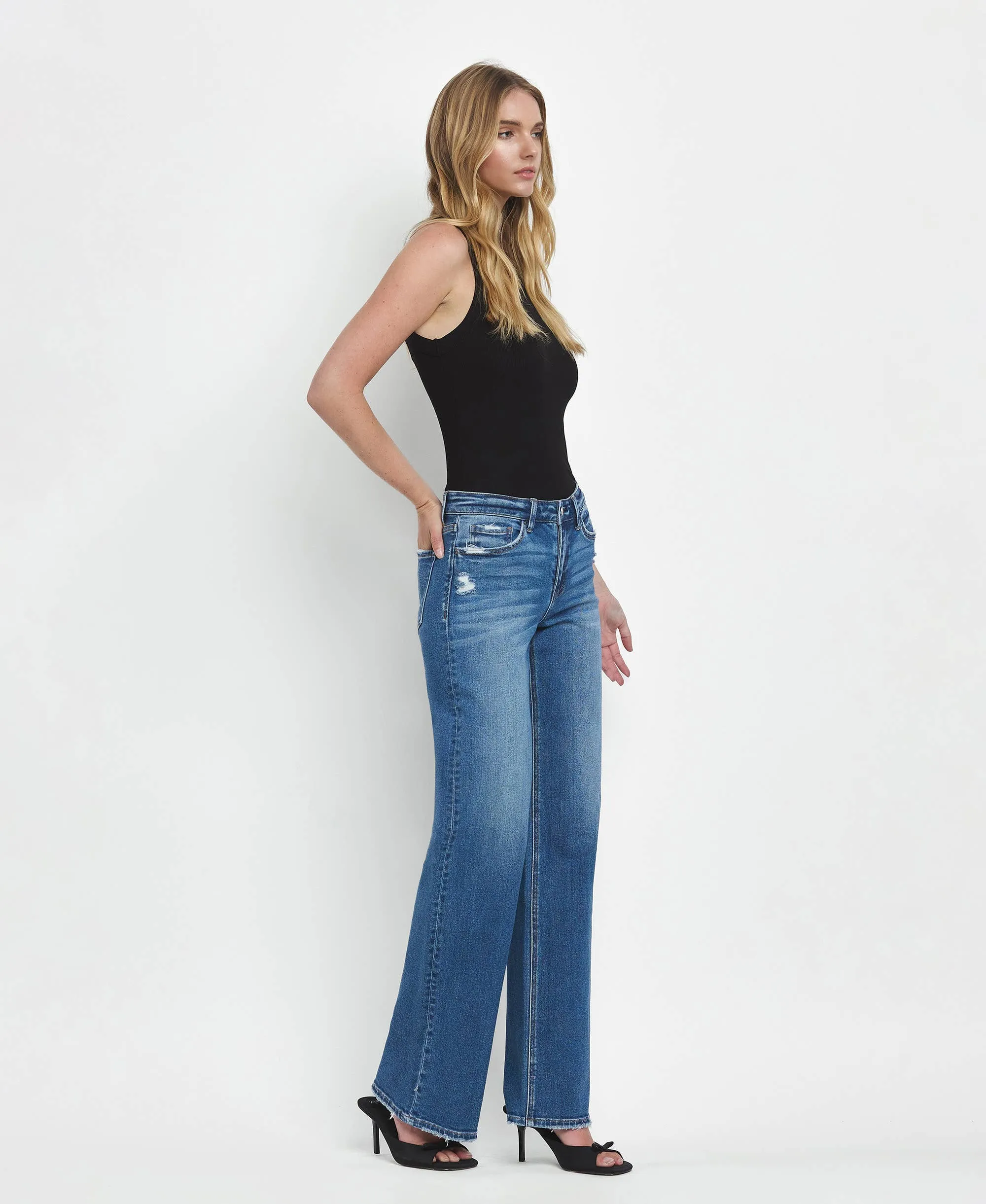 MID RISE FULL LENGTH WIDE LEG JEANS