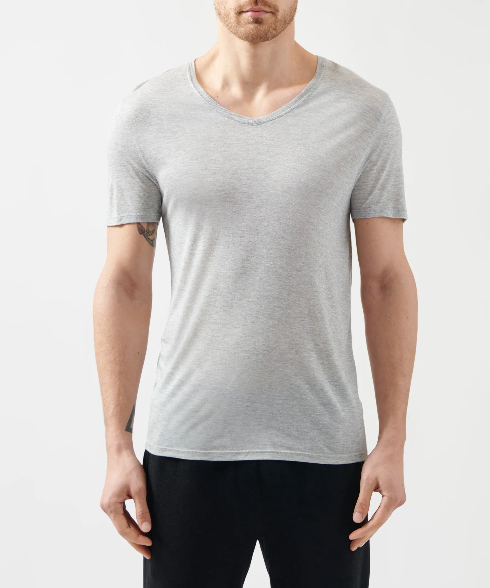 Modal Jersey V-Neck Tee - Heather Grey