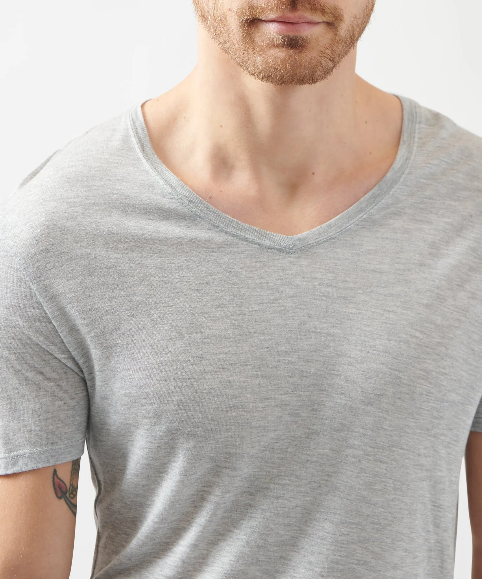 Modal Jersey V-Neck Tee - Heather Grey