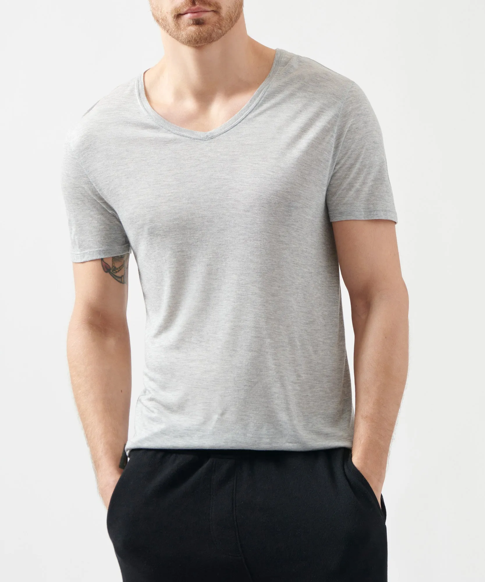 Modal Jersey V-Neck Tee - Heather Grey