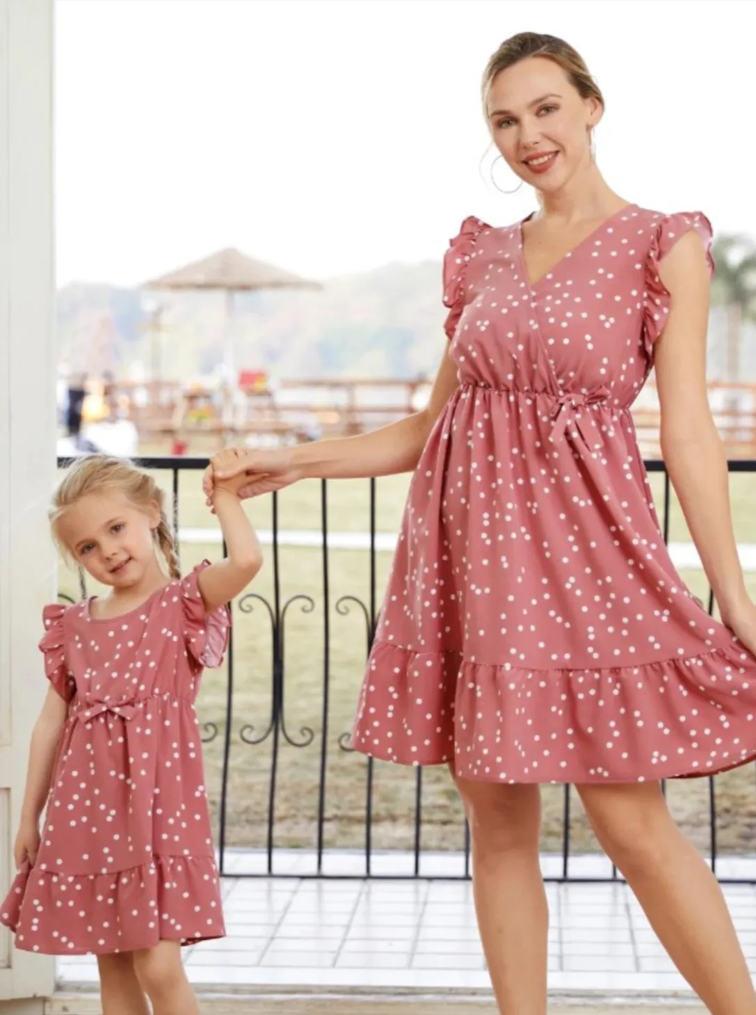 Mommy and Me Polka Dot Ruffle Wrap Dress