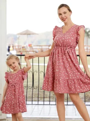 Mommy and Me Polka Dot Ruffle Wrap Dress
