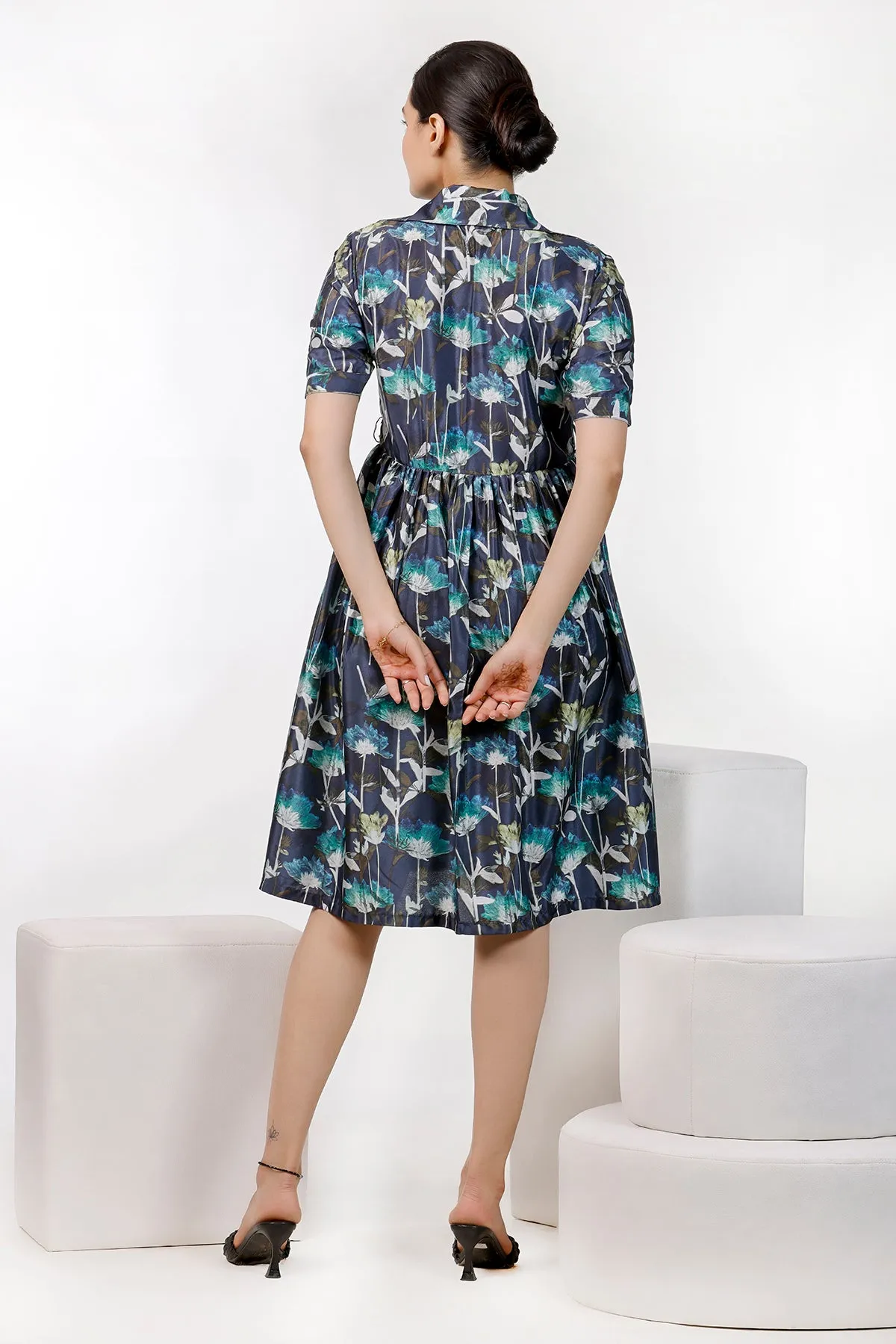 Neavy Blue Floral Print Dress