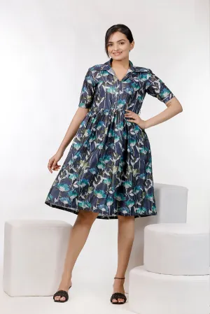 Neavy Blue Floral Print Dress