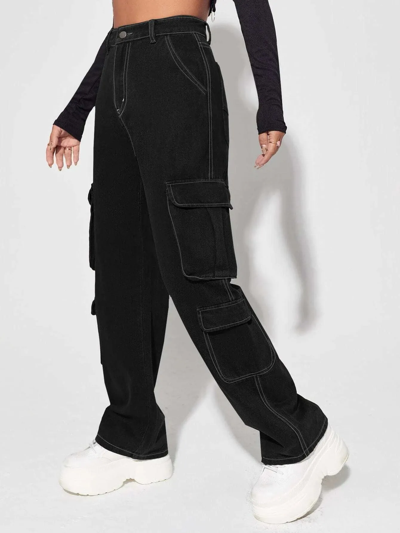 Non-Stretch Zipper Cargo Jeans
