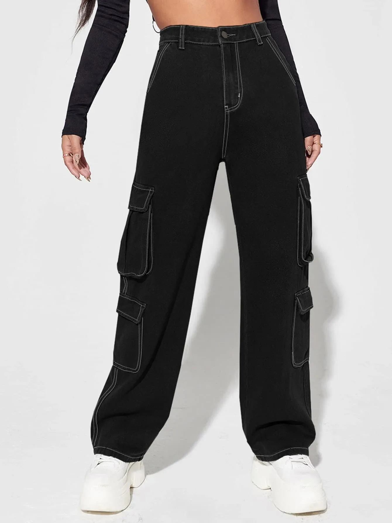 Non-Stretch Zipper Cargo Jeans