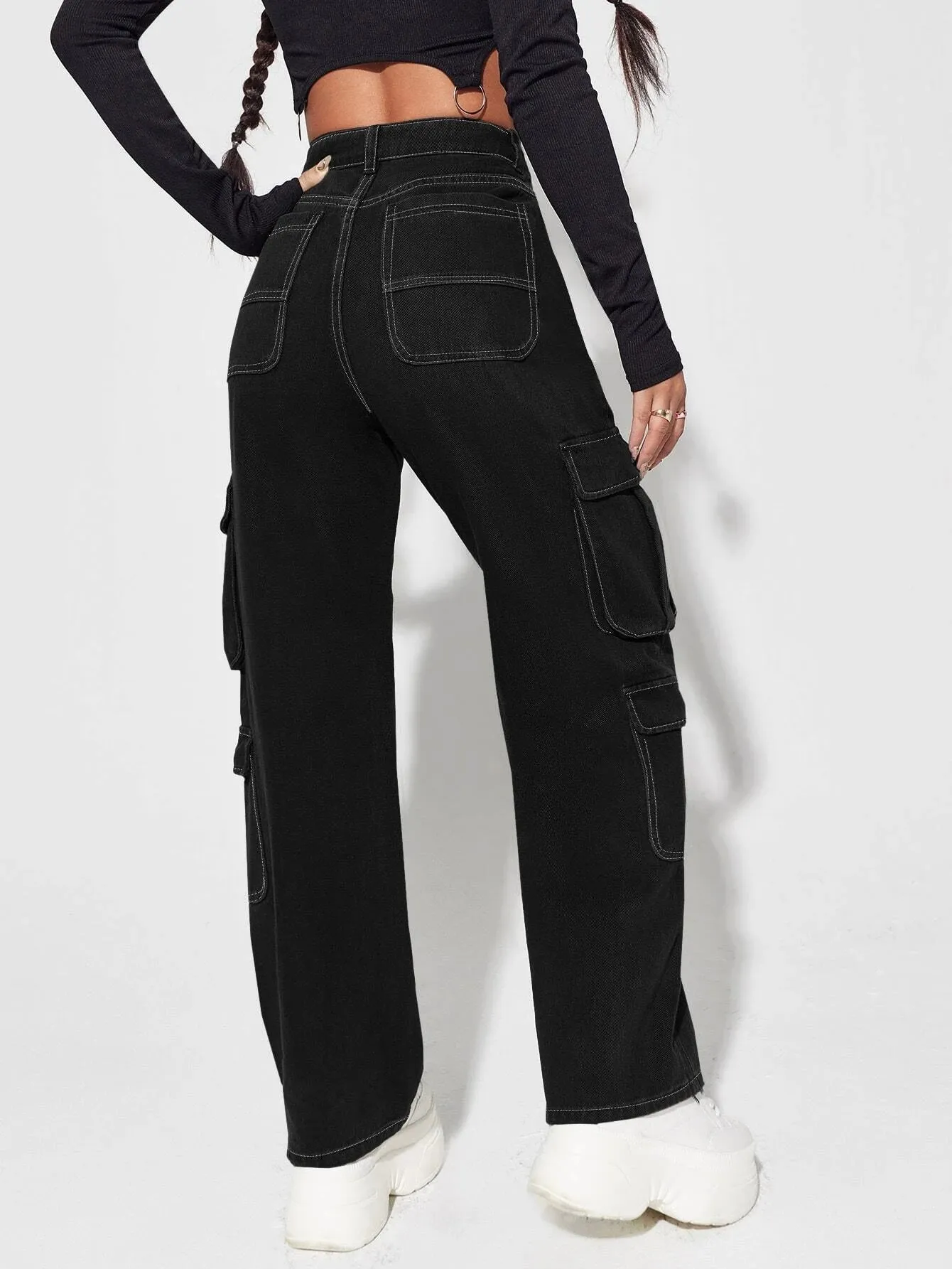 Non-Stretch Zipper Cargo Jeans