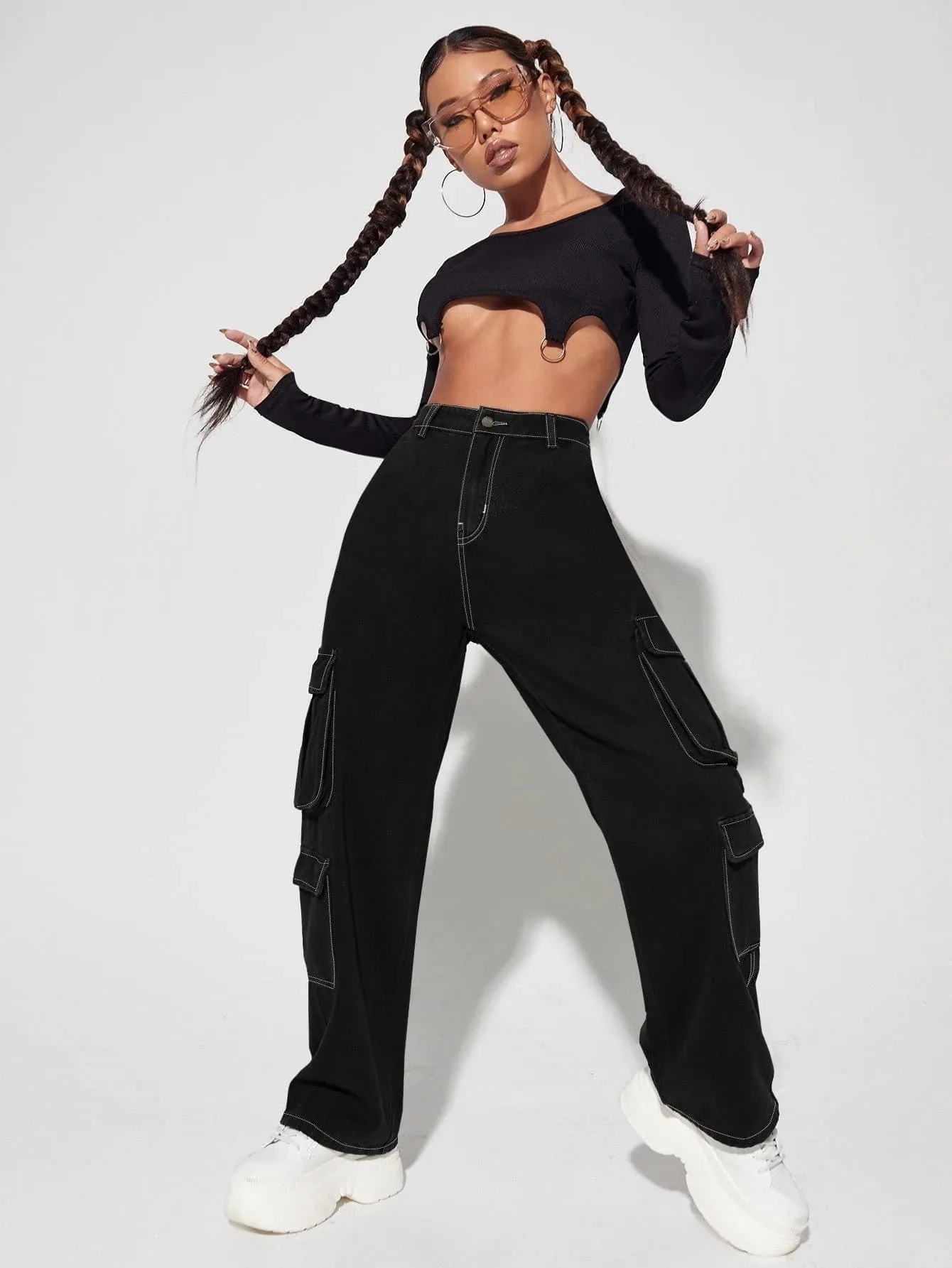 Non-Stretch Zipper Cargo Jeans