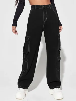 Non-Stretch Zipper Cargo Jeans