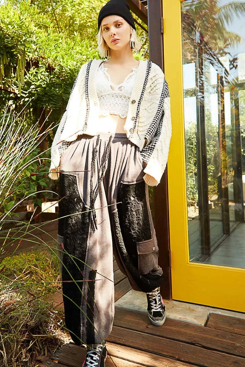 Patched Jacquard Button Down Sweater