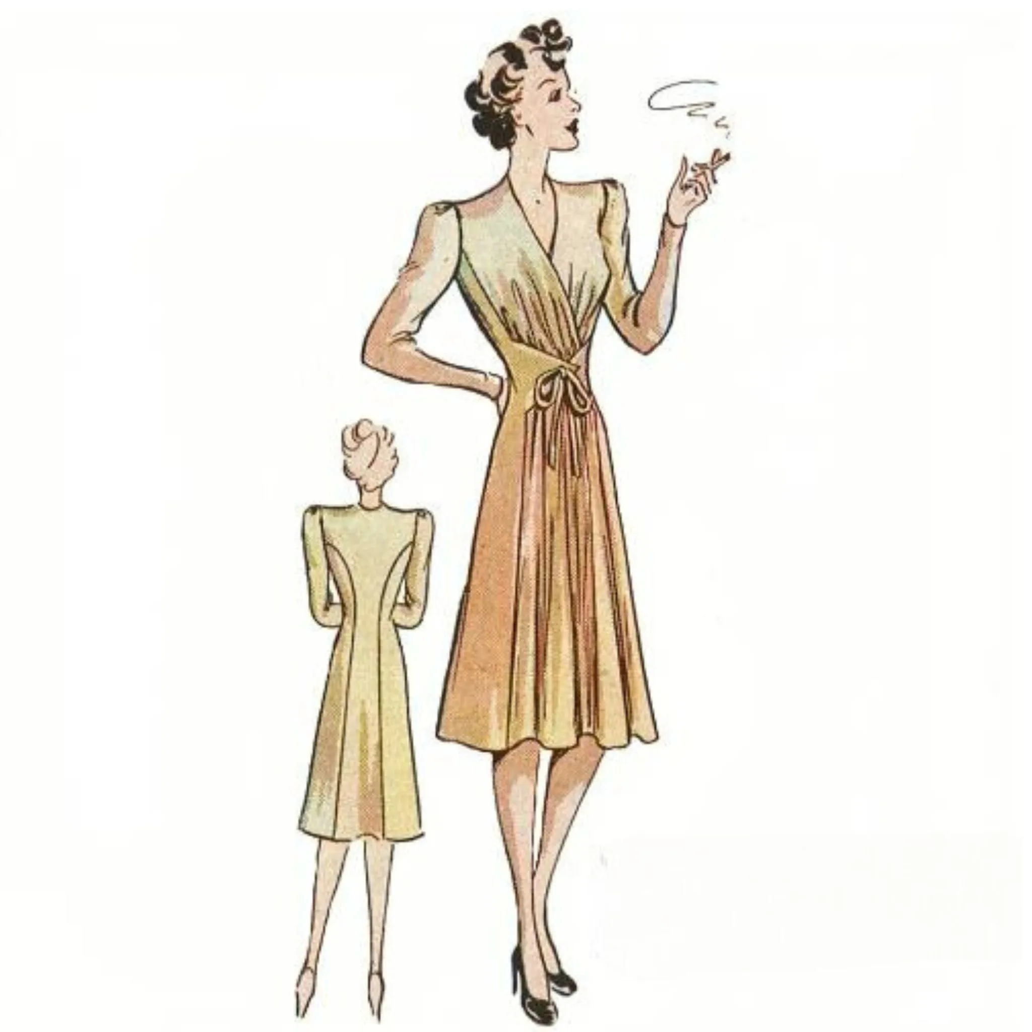 PDF - 1940's Pattern - Tie Front Frock Dress Wrap Adjustable  - Bust 36" (91.4cm) - Download