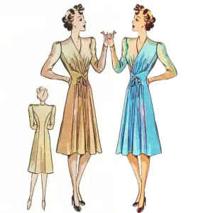 PDF - 1940's Pattern - Tie Front Frock Dress Wrap Adjustable  - Bust 36" (91.4cm) - Download
