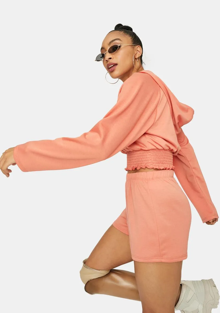 Peach Follow The Leader Crop Hoodie Set