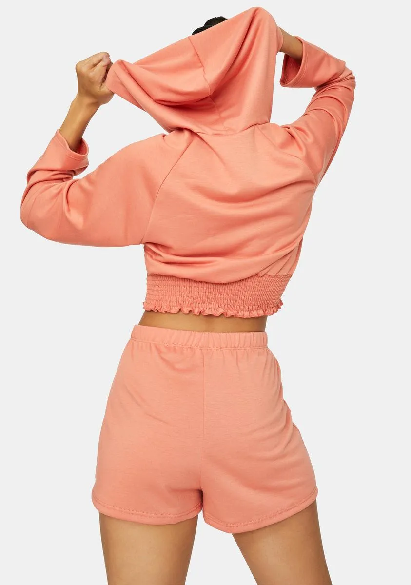 Peach Follow The Leader Crop Hoodie Set