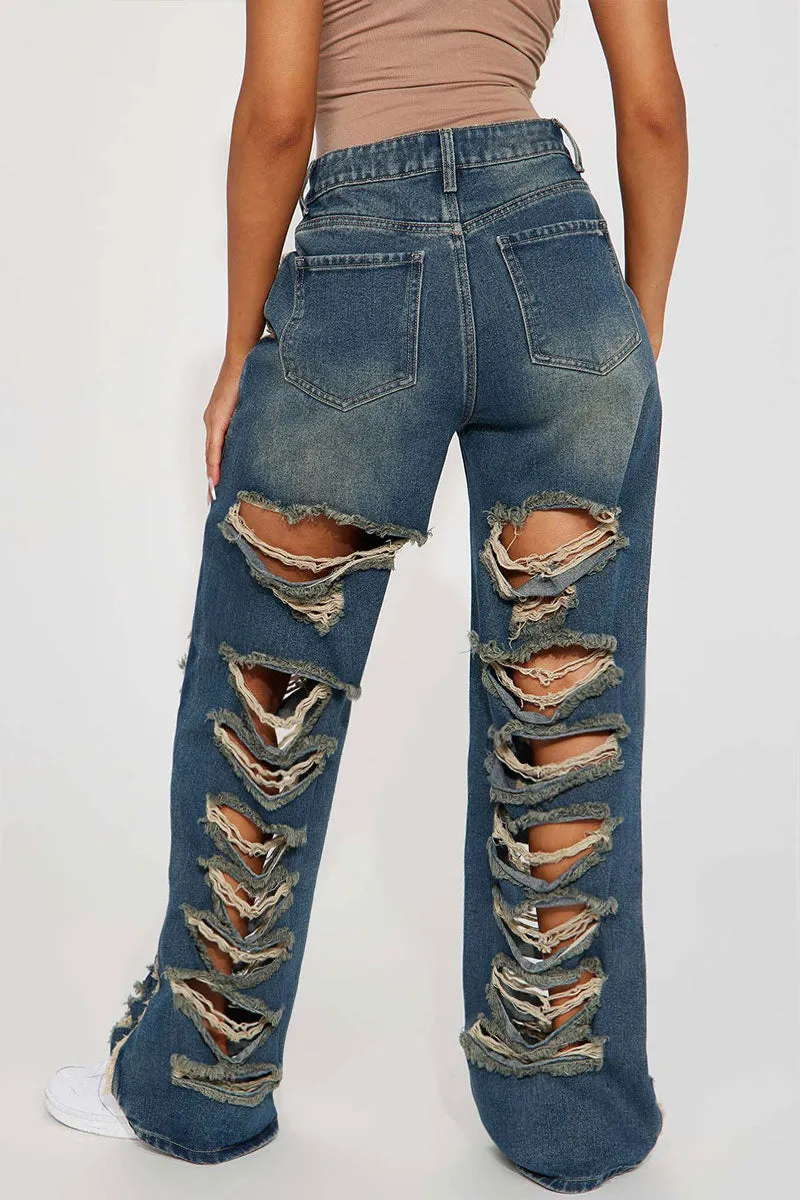 PH636 Ripped Cutout Long Jeans