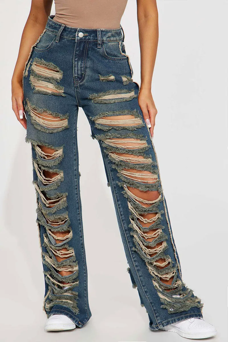 PH636 Ripped Cutout Long Jeans