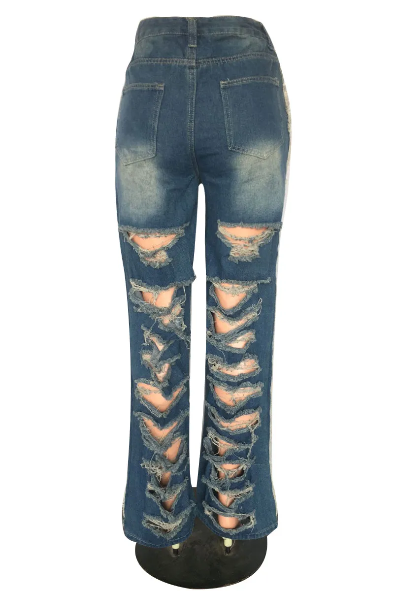 PH636 Ripped Cutout Long Jeans