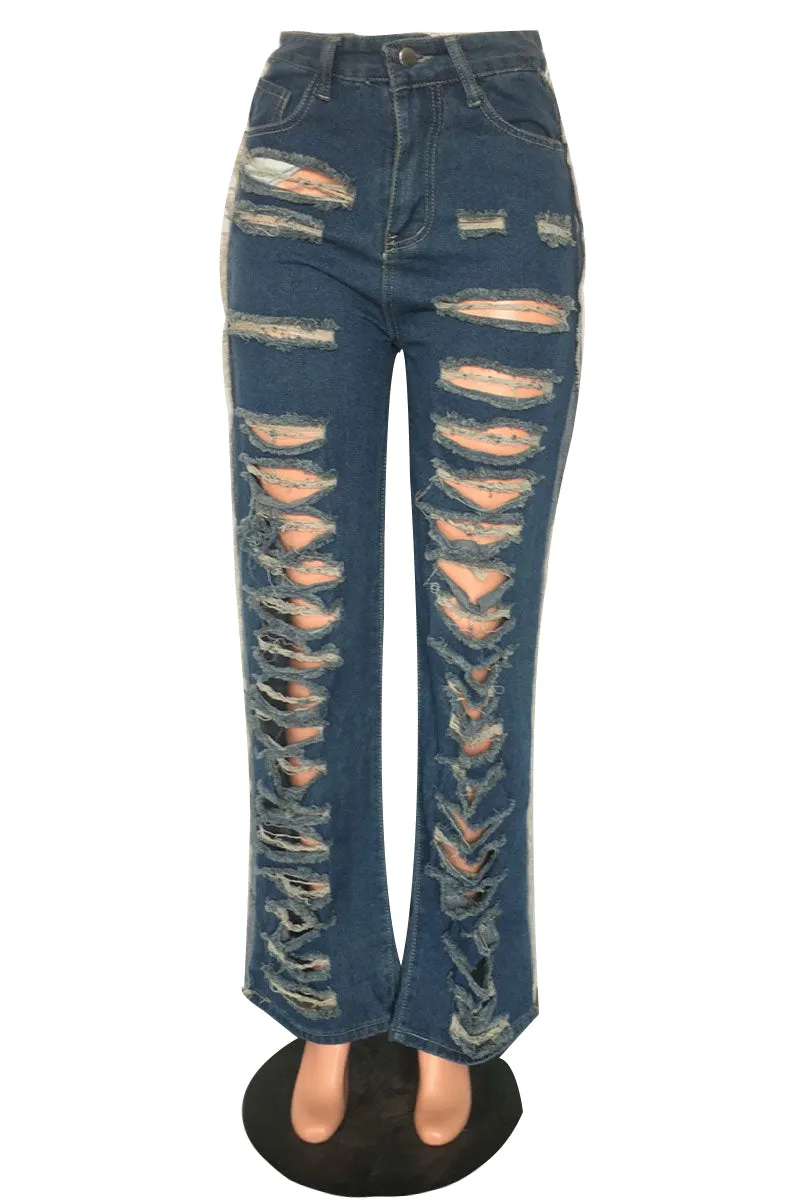 PH636 Ripped Cutout Long Jeans