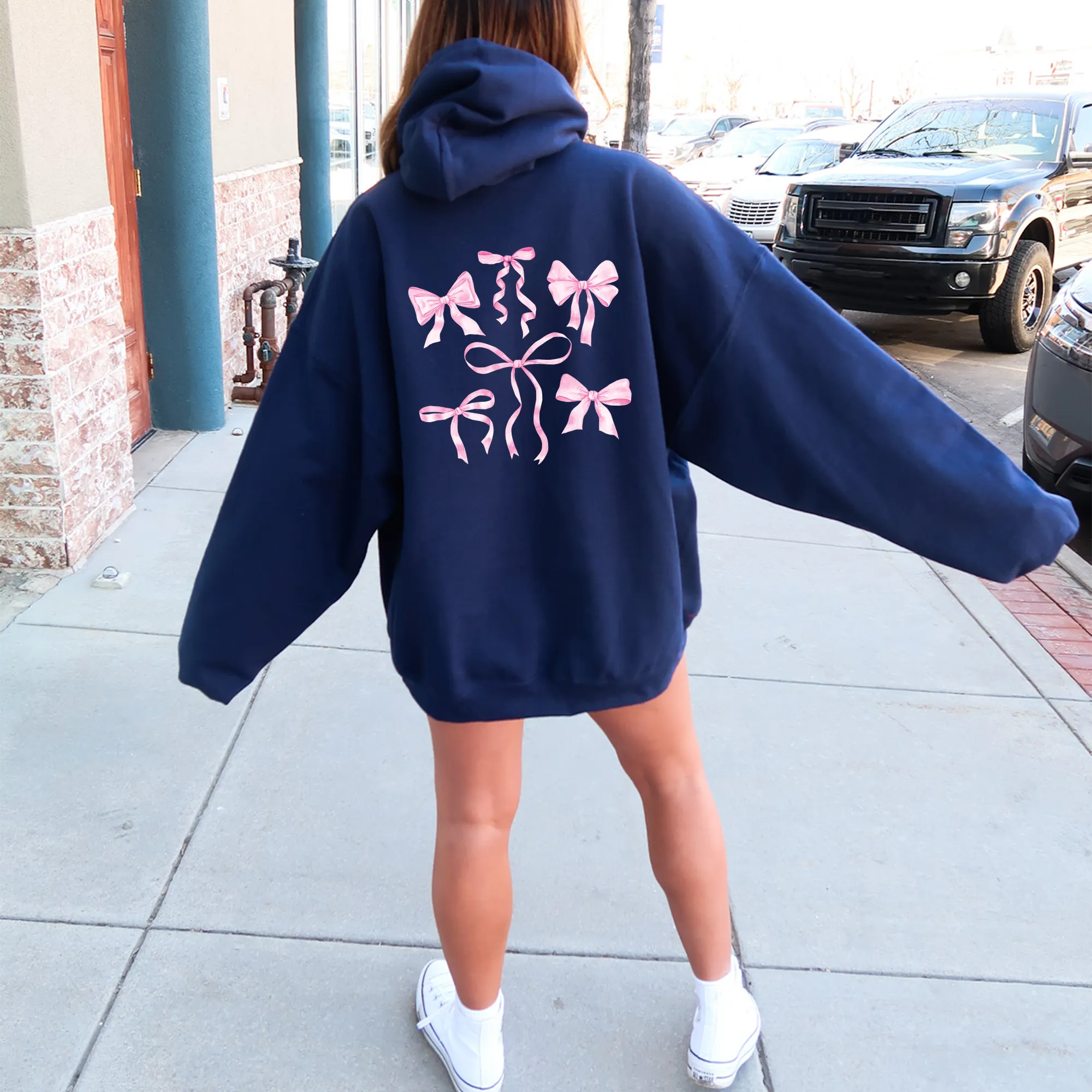 Phi Mu Hoodie with Bow Design - Navy