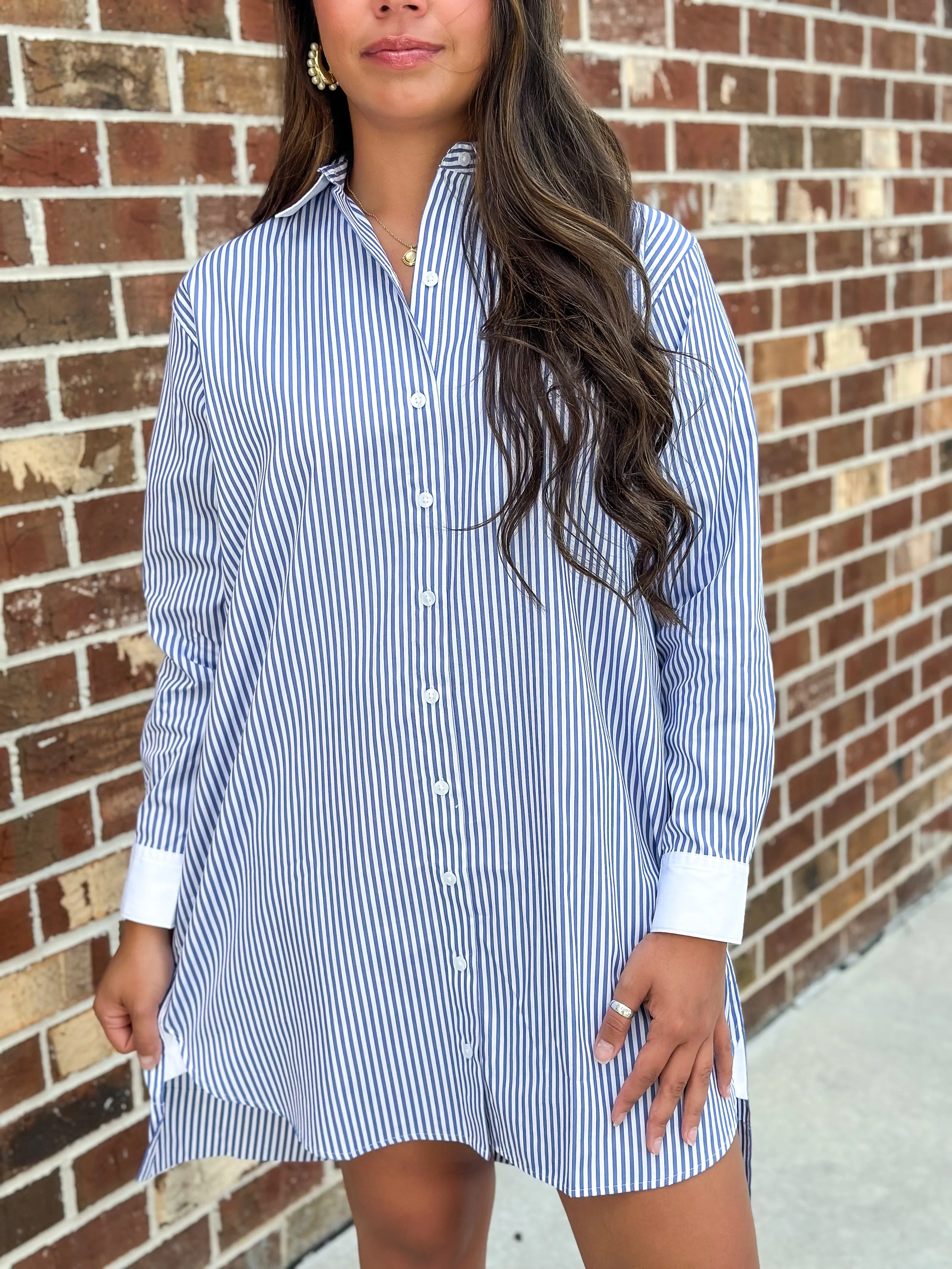 Poplin Shirt Dress (Postal Blue)