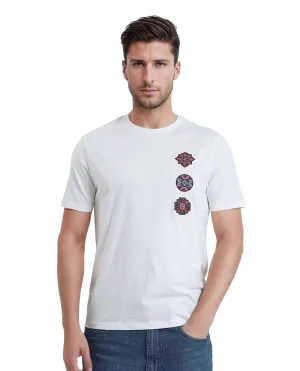 Rare Rabbit Men Bale White Cotton Blend Fabric Short Sleeve Crew Neck Relaxed Fit Label T-Shirt