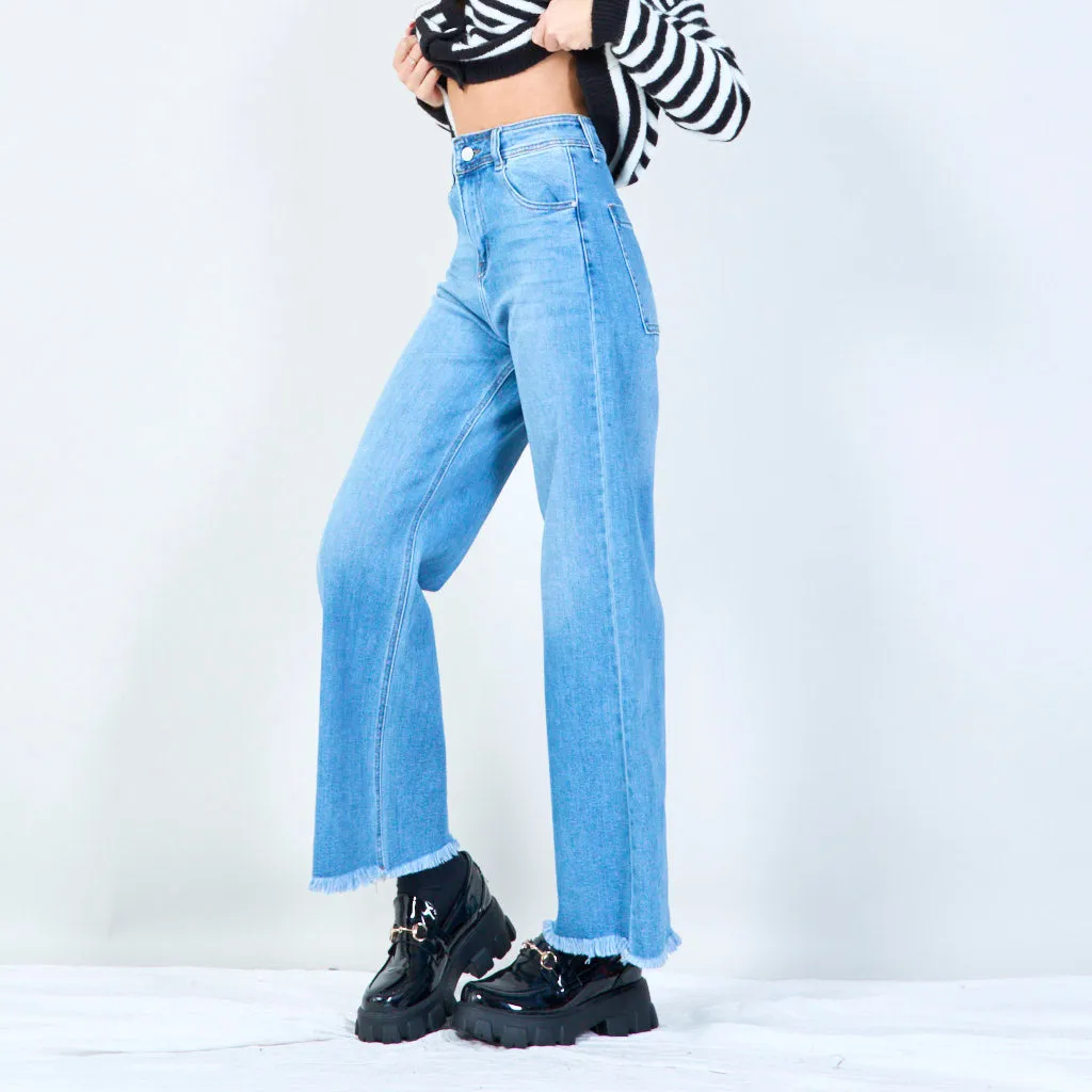 Raw-hem wide-leg jeans with vintage wash wholesale
