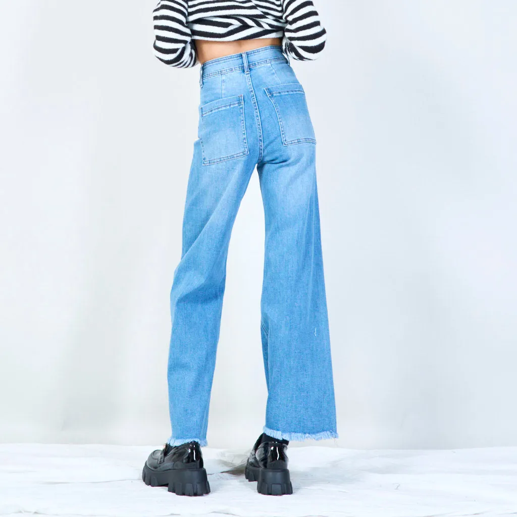 Raw-hem wide-leg jeans with vintage wash wholesale