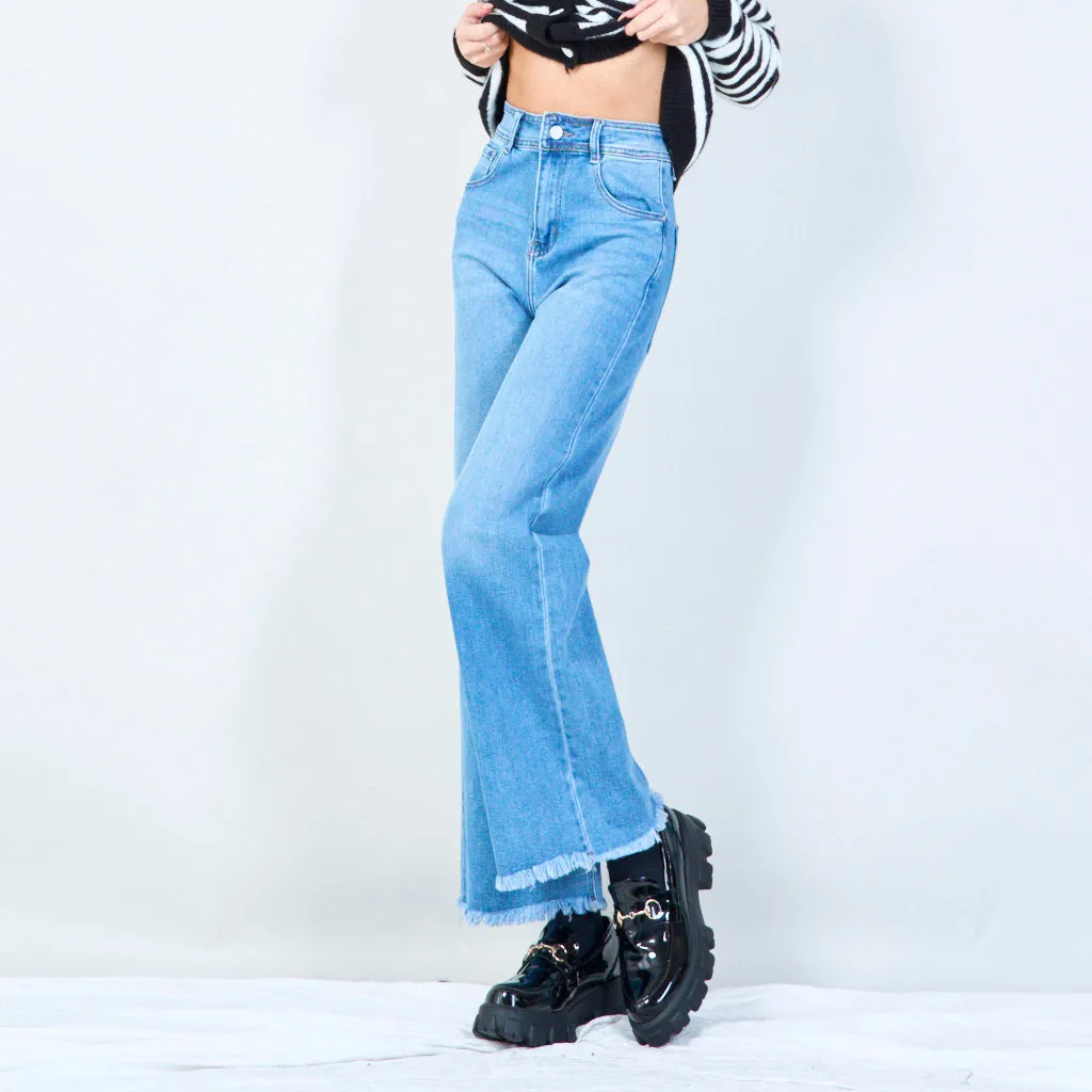 Raw-hem wide-leg jeans with vintage wash wholesale
