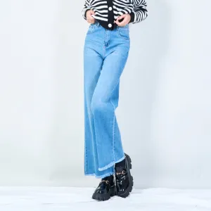 Raw-hem wide-leg jeans with vintage wash wholesale