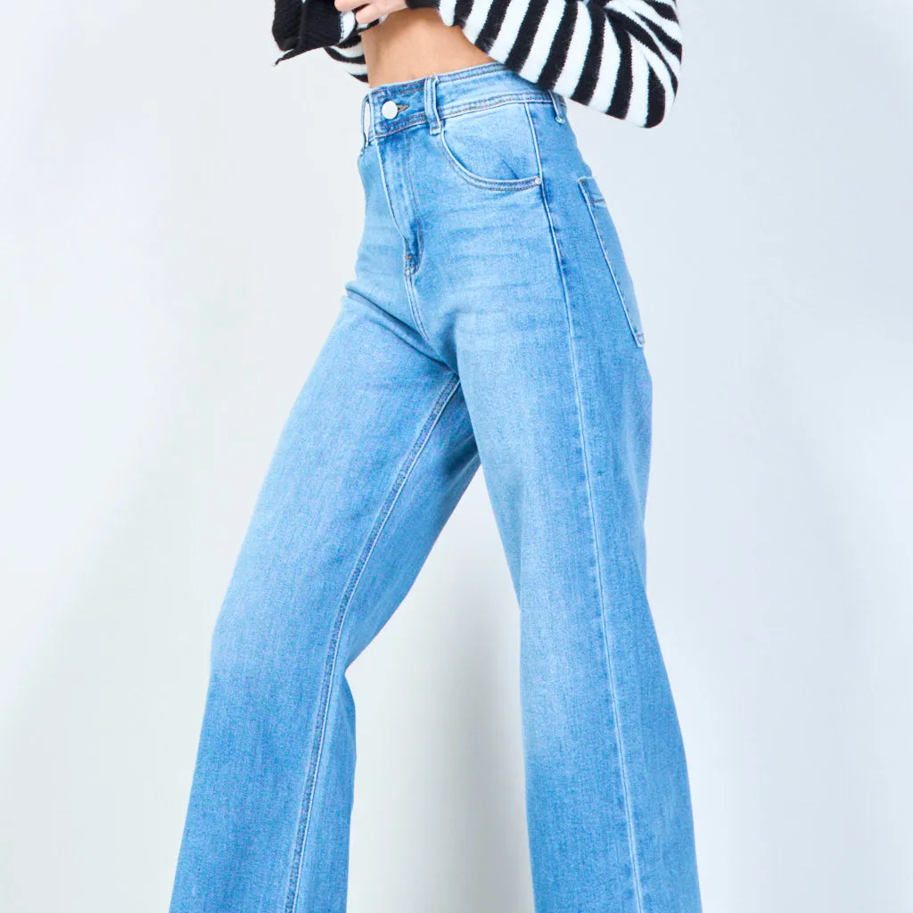 Raw-hem wide-leg jeans with vintage wash wholesale