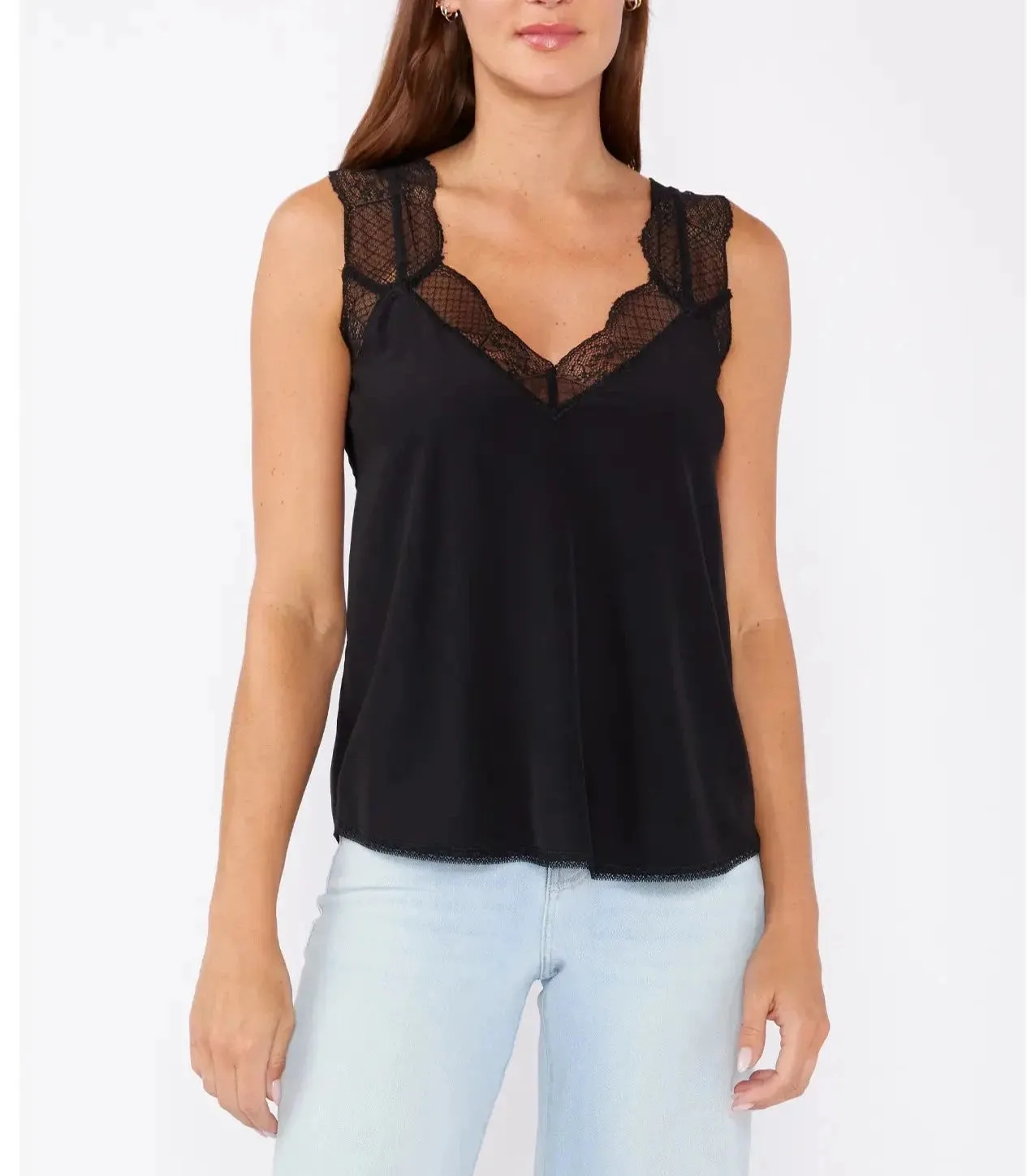 Scallop Lace Trim V Neck Tank Top (3 colors)
