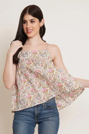 Sleeveless Rajasthani Print Strappy Cotton Top for Women