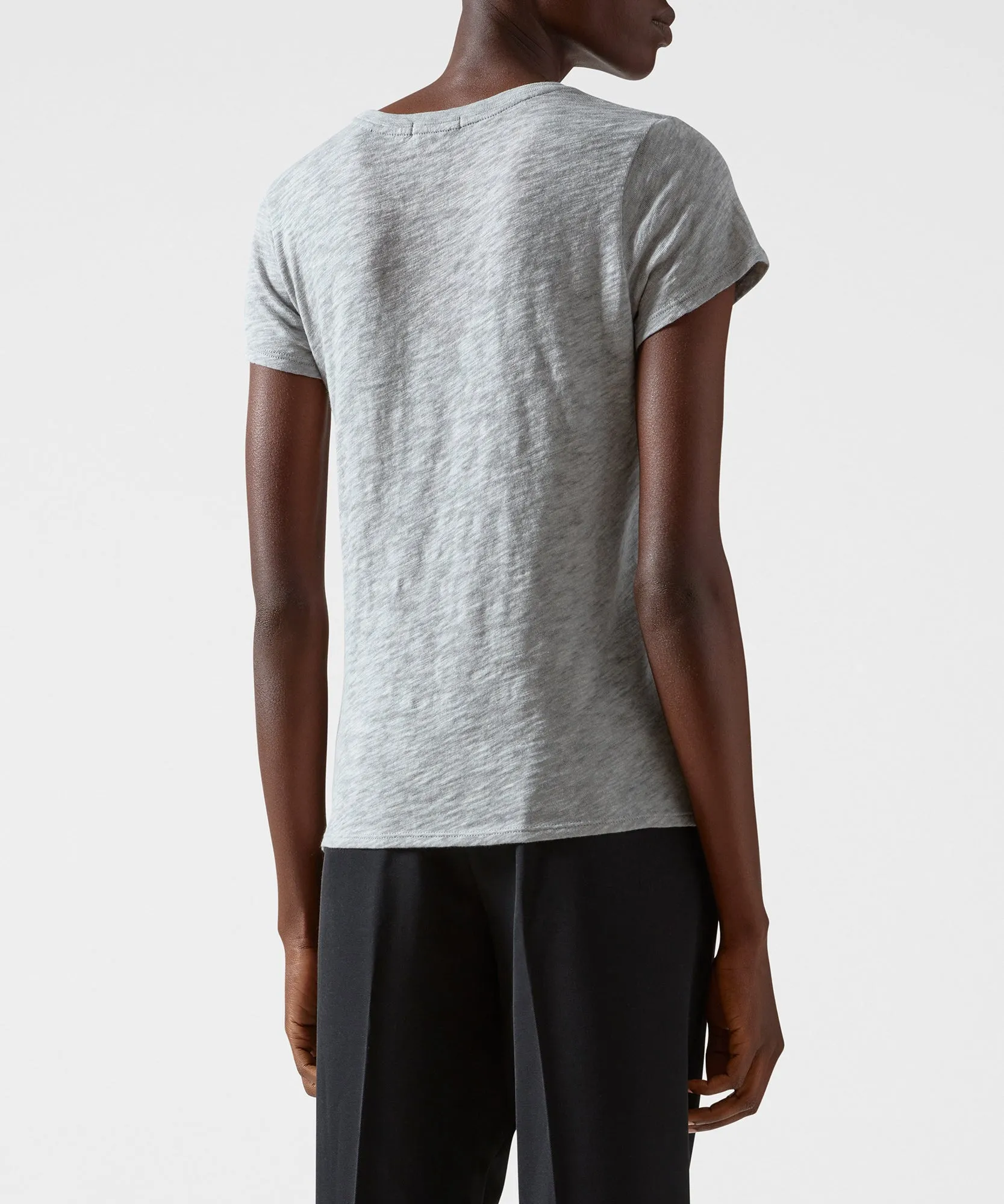 Slub Jersey Schoolboy V-Neck Tee - Heather Grey