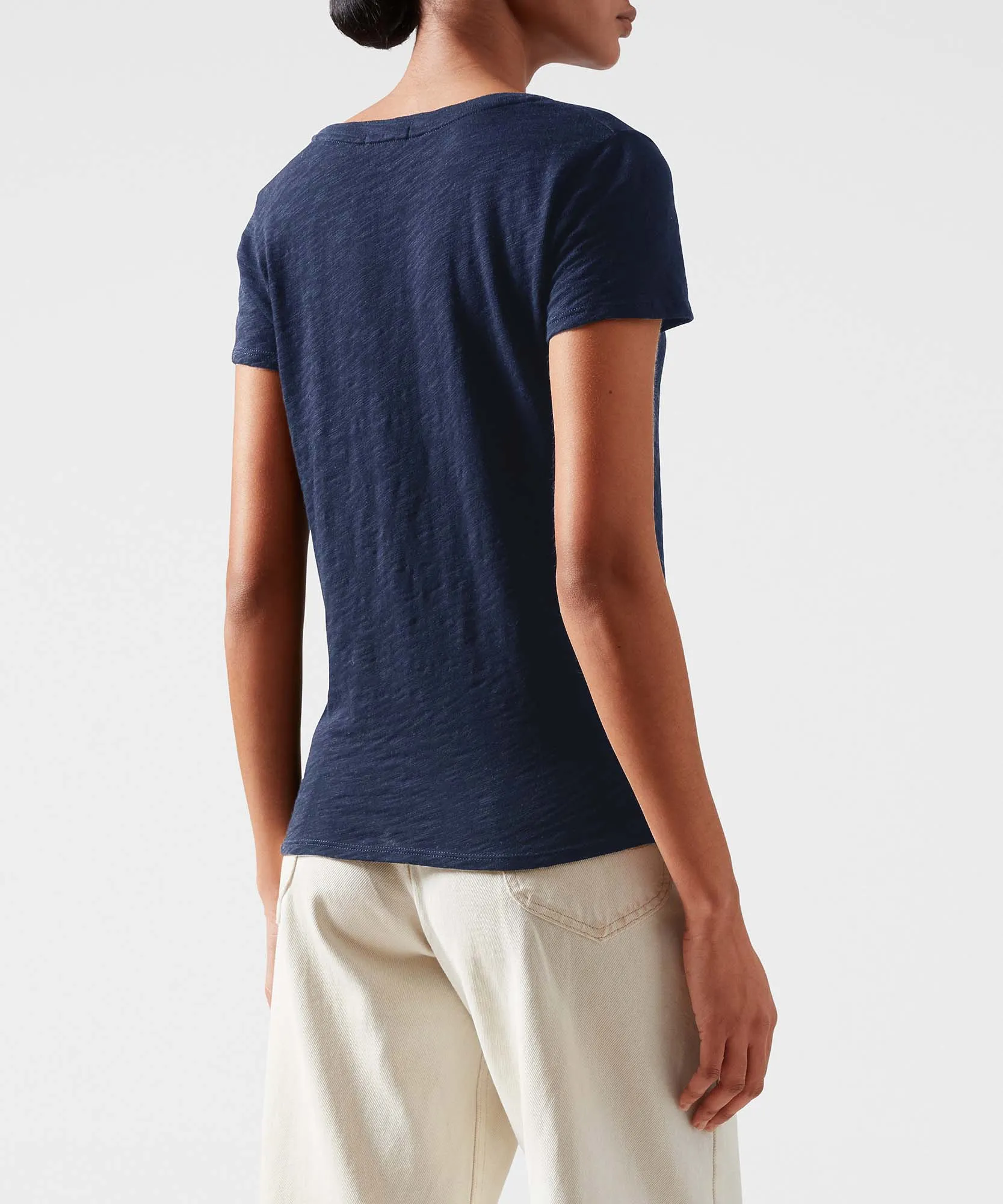 Slub Jersey Schoolboy V-Neck Tee - Midnight