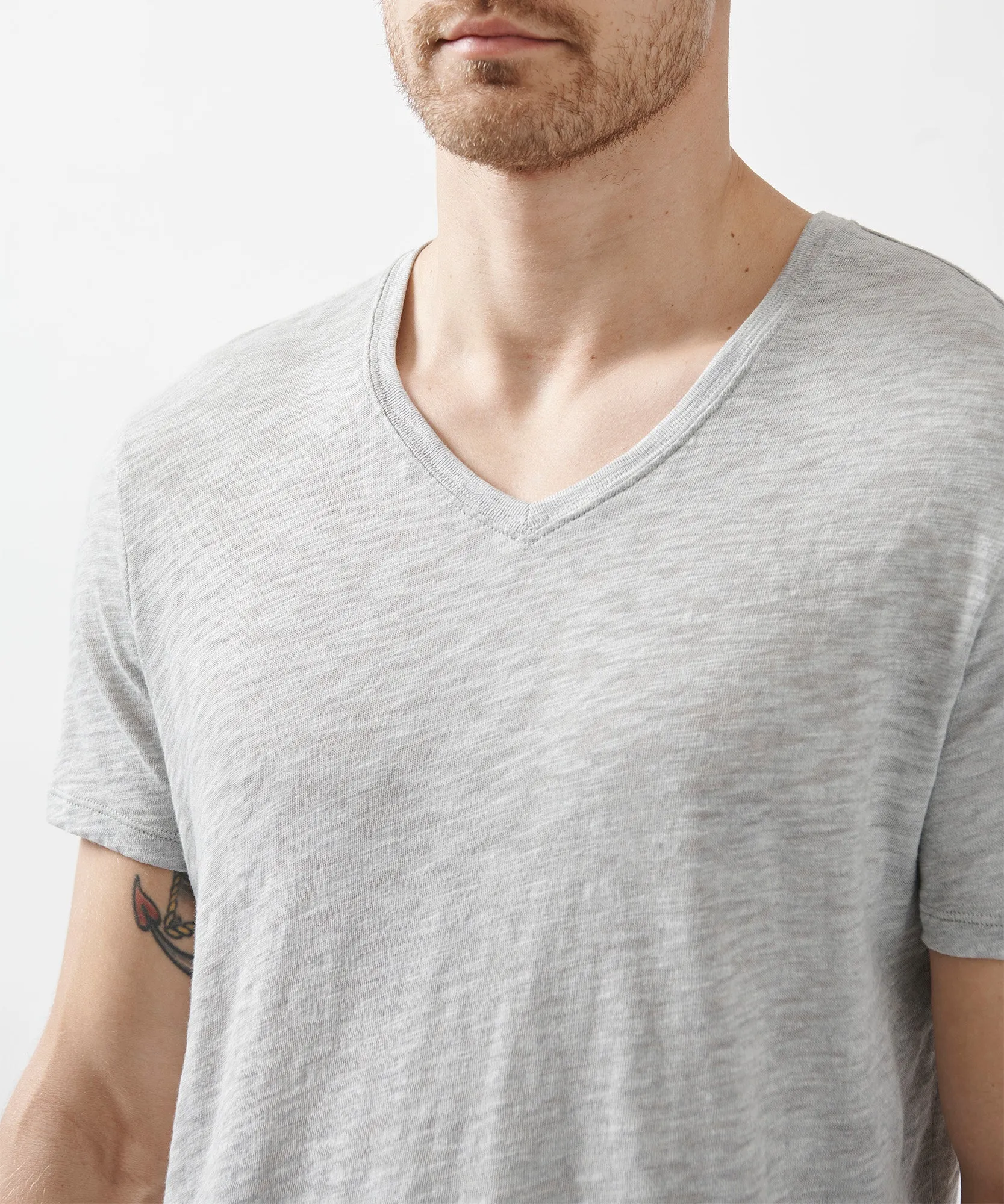 Slub Jersey V-Neck Tee - Heather Grey