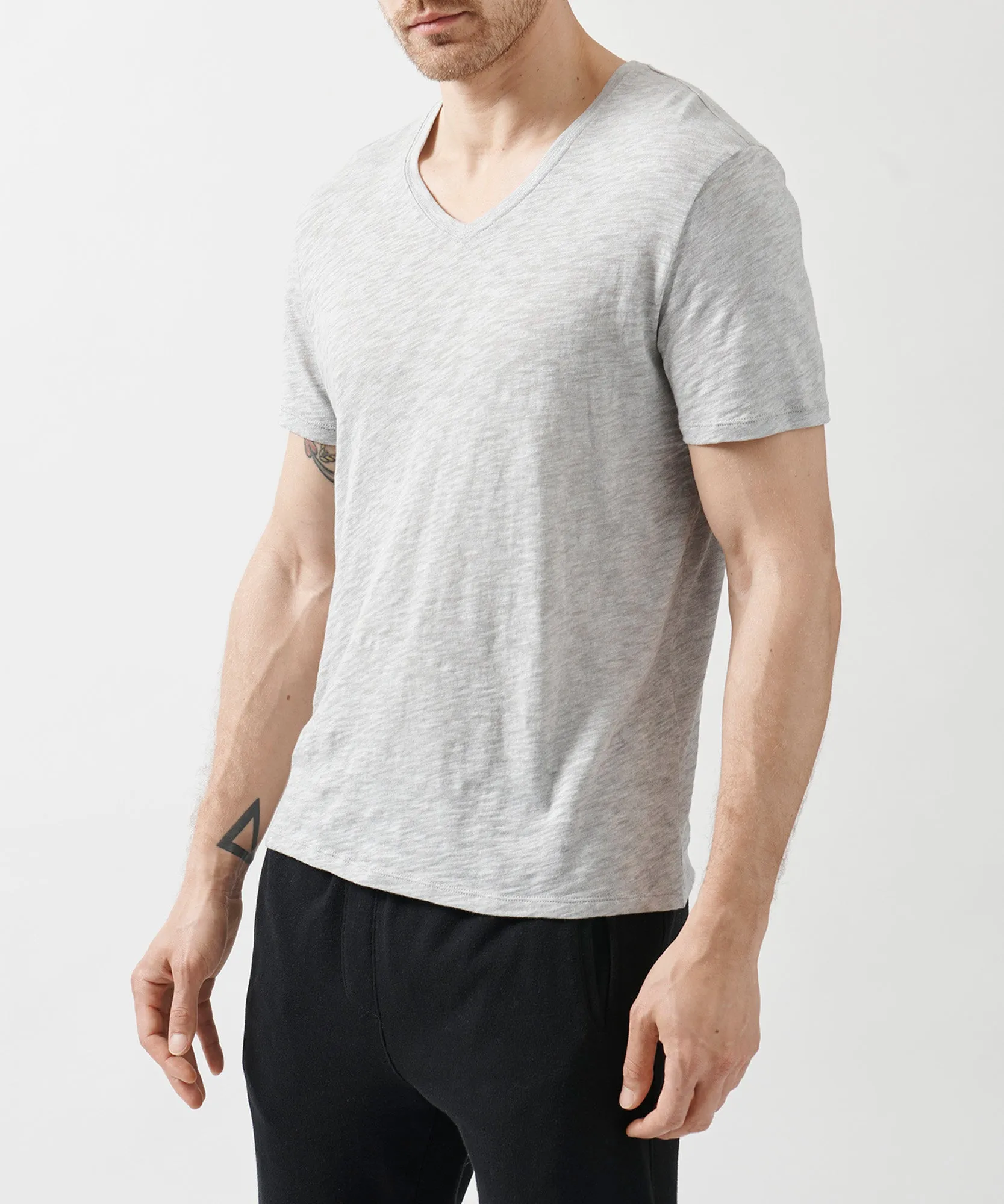 Slub Jersey V-Neck Tee - Heather Grey