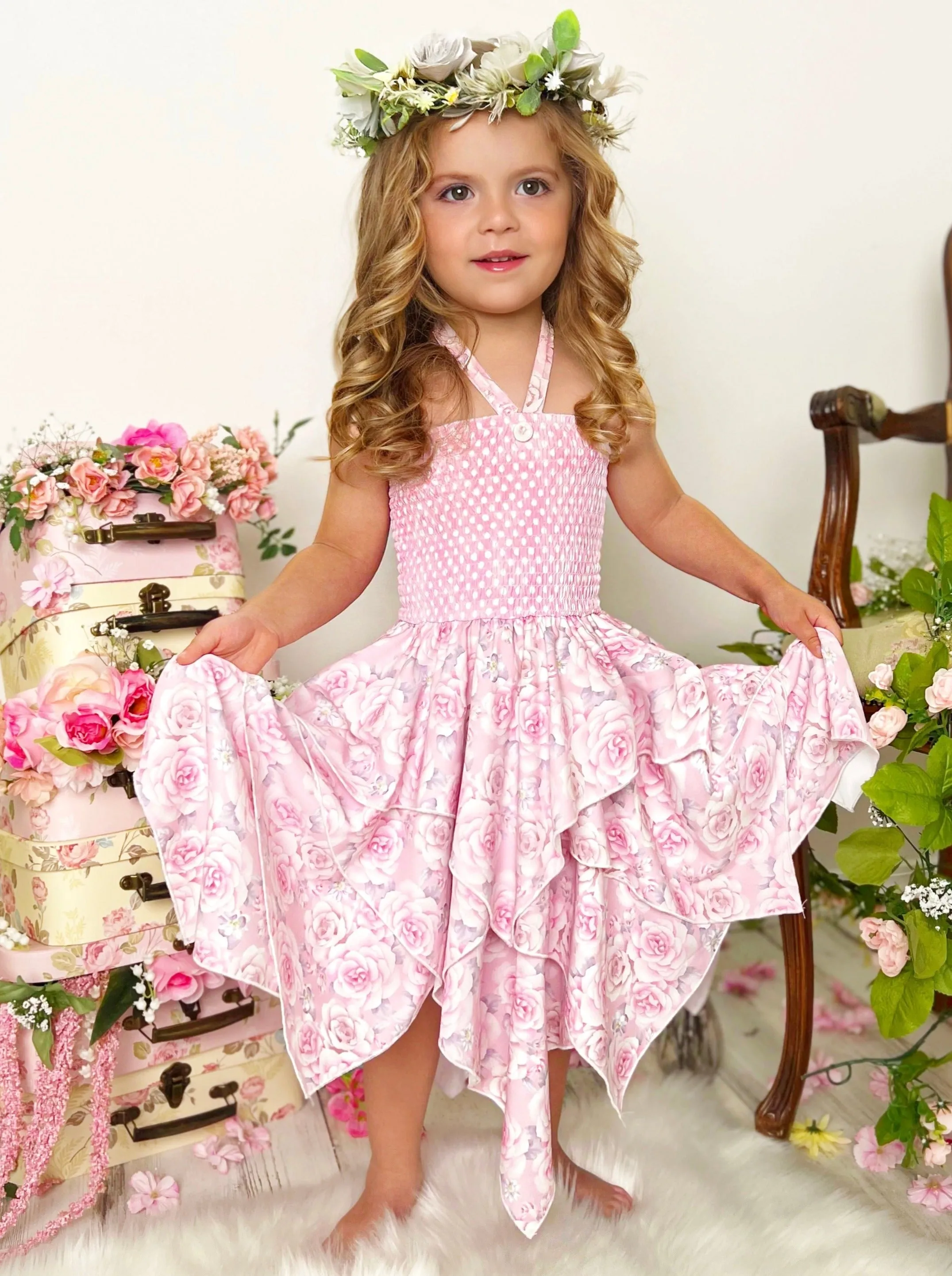Smell The Flowers Smocked Handkerchief Dress