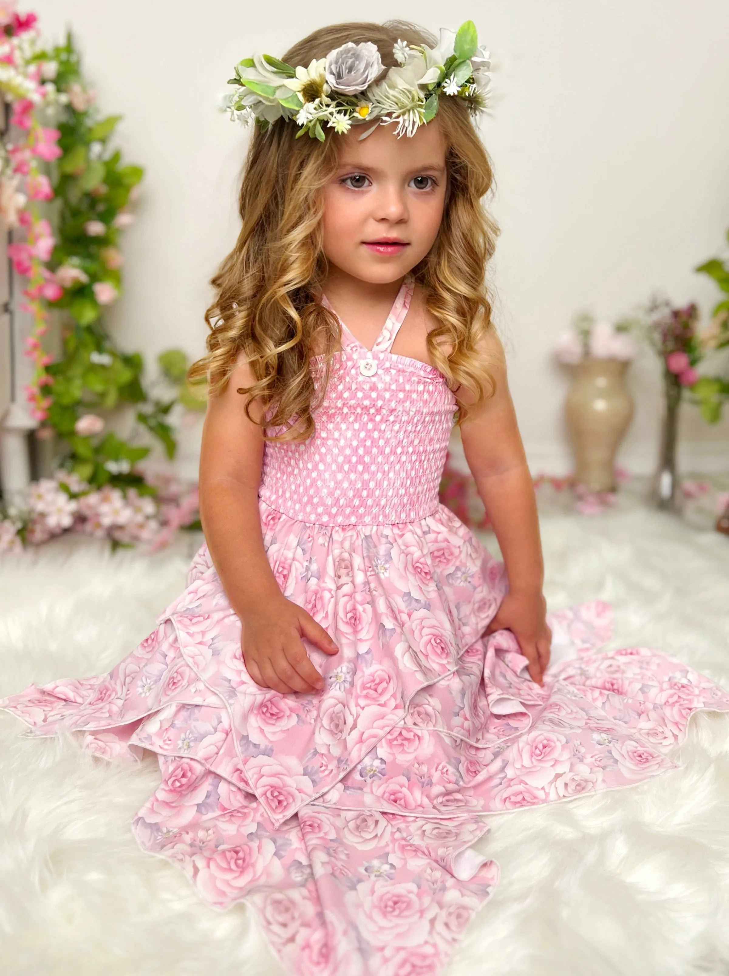 Smell The Flowers Smocked Handkerchief Dress