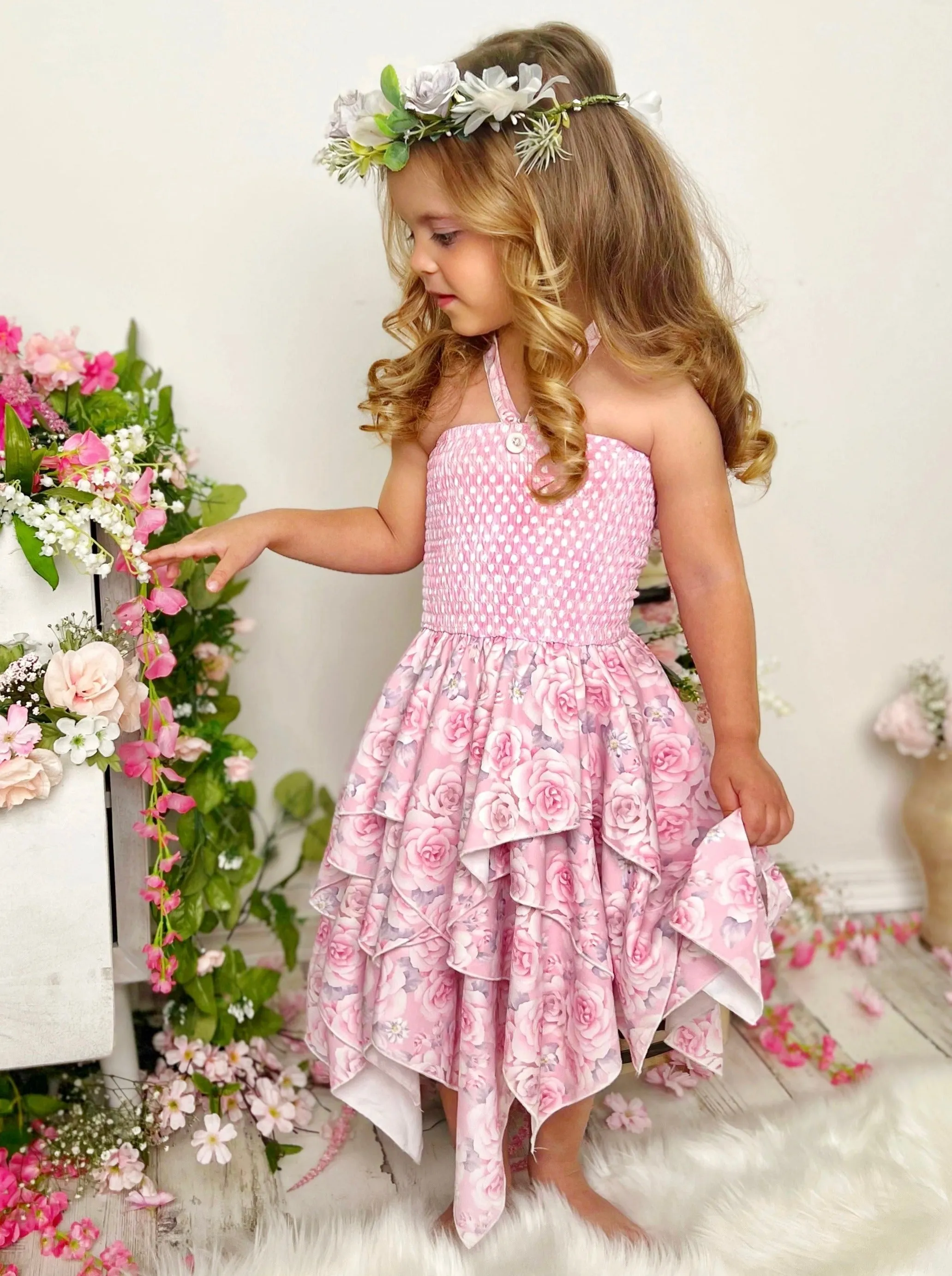 Smell The Flowers Smocked Handkerchief Dress