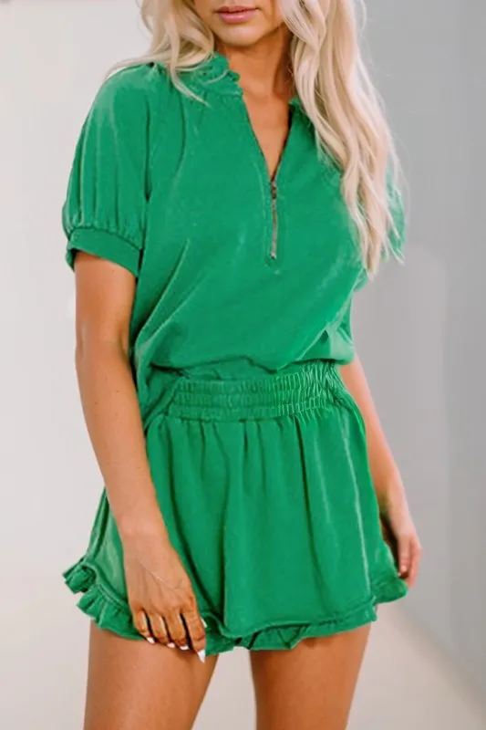 Spring Puff Sleeve Shorts Set