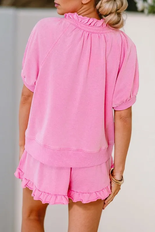 Spring Puff Sleeve Shorts Set