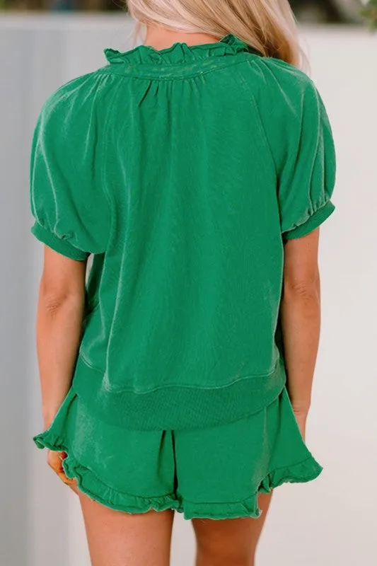 Spring Puff Sleeve Shorts Set