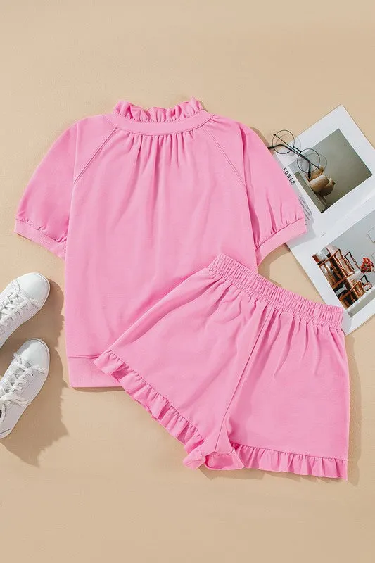 Spring Puff Sleeve Shorts Set