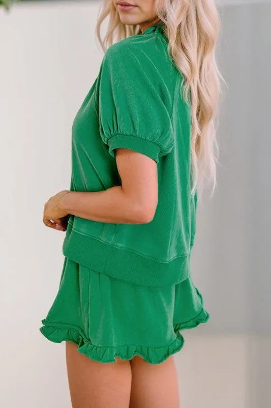 Spring Puff Sleeve Shorts Set