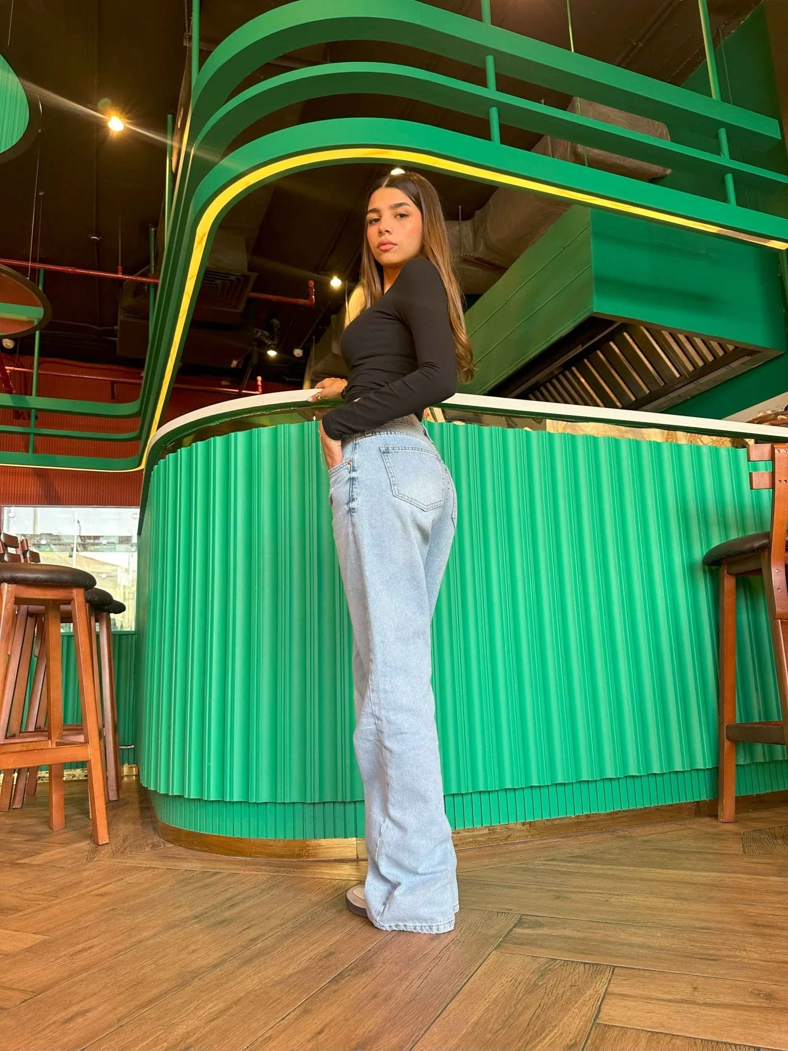 Straight Flared Leg - Low Waist Light Iced Blue Jeans.