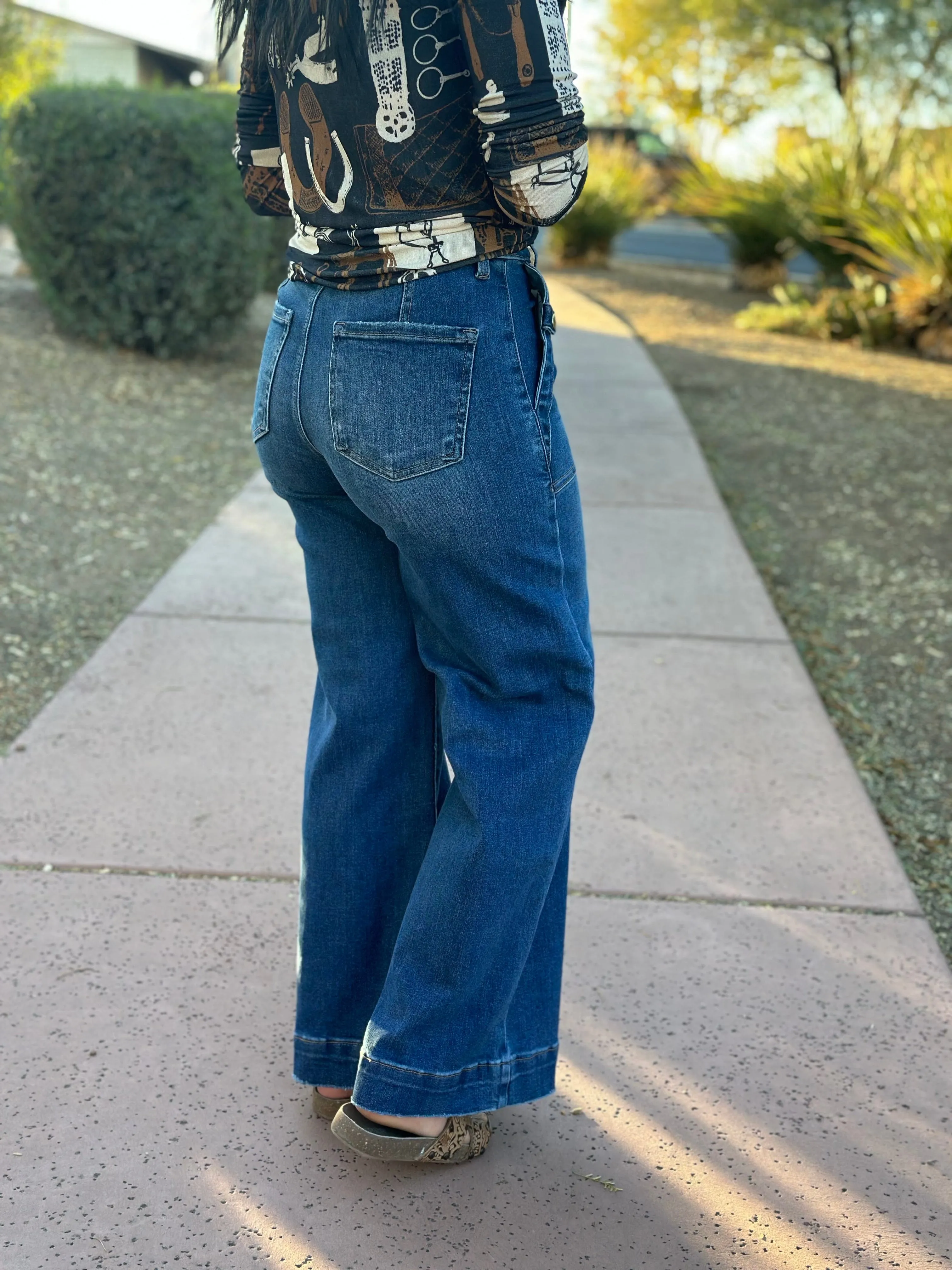The Risen Button Detail Wide Leg Denim