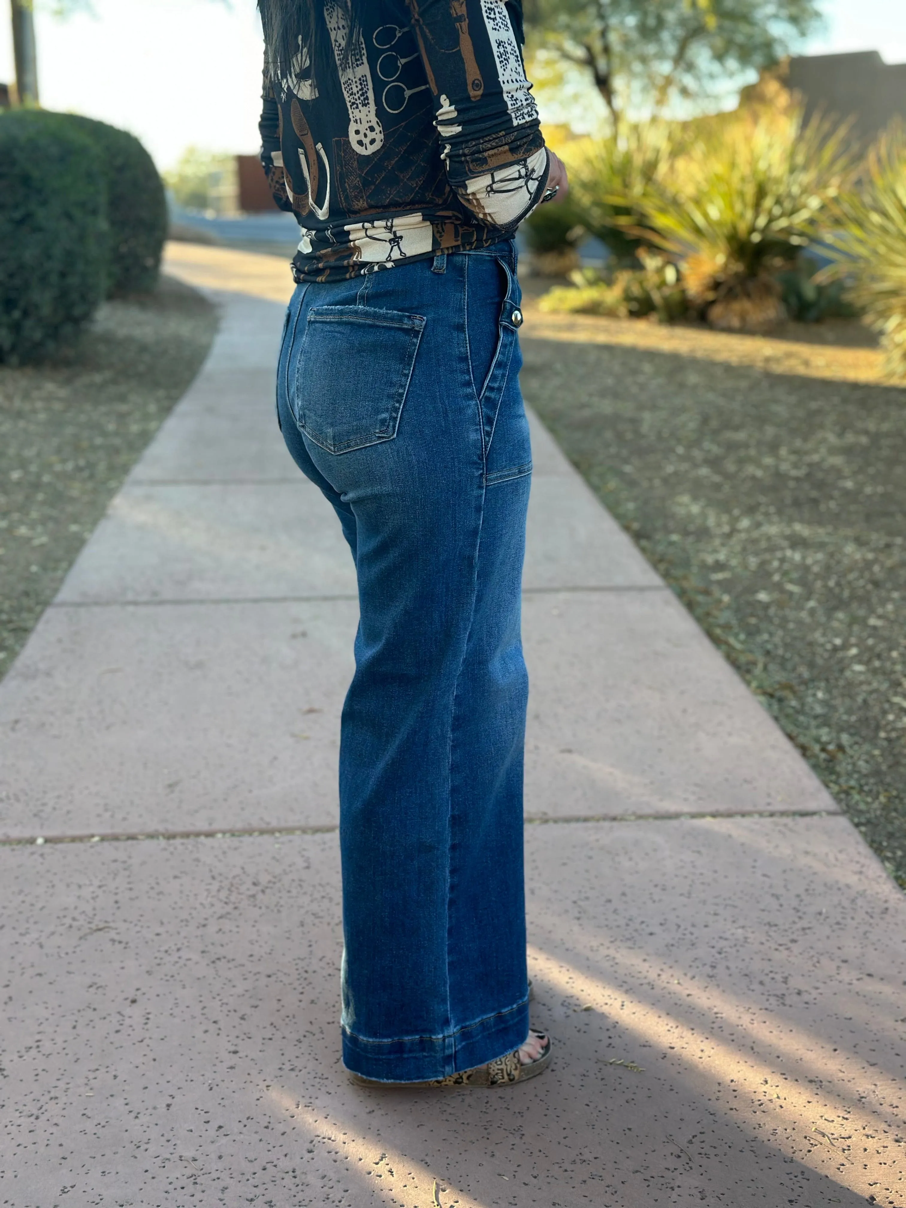 The Risen Button Detail Wide Leg Denim
