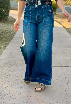 The Risen Button Detail Wide Leg Denim