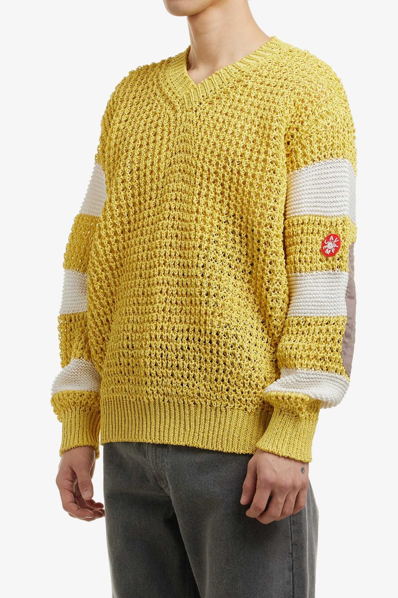 V NECK LOOSE WAFFLE KNIT