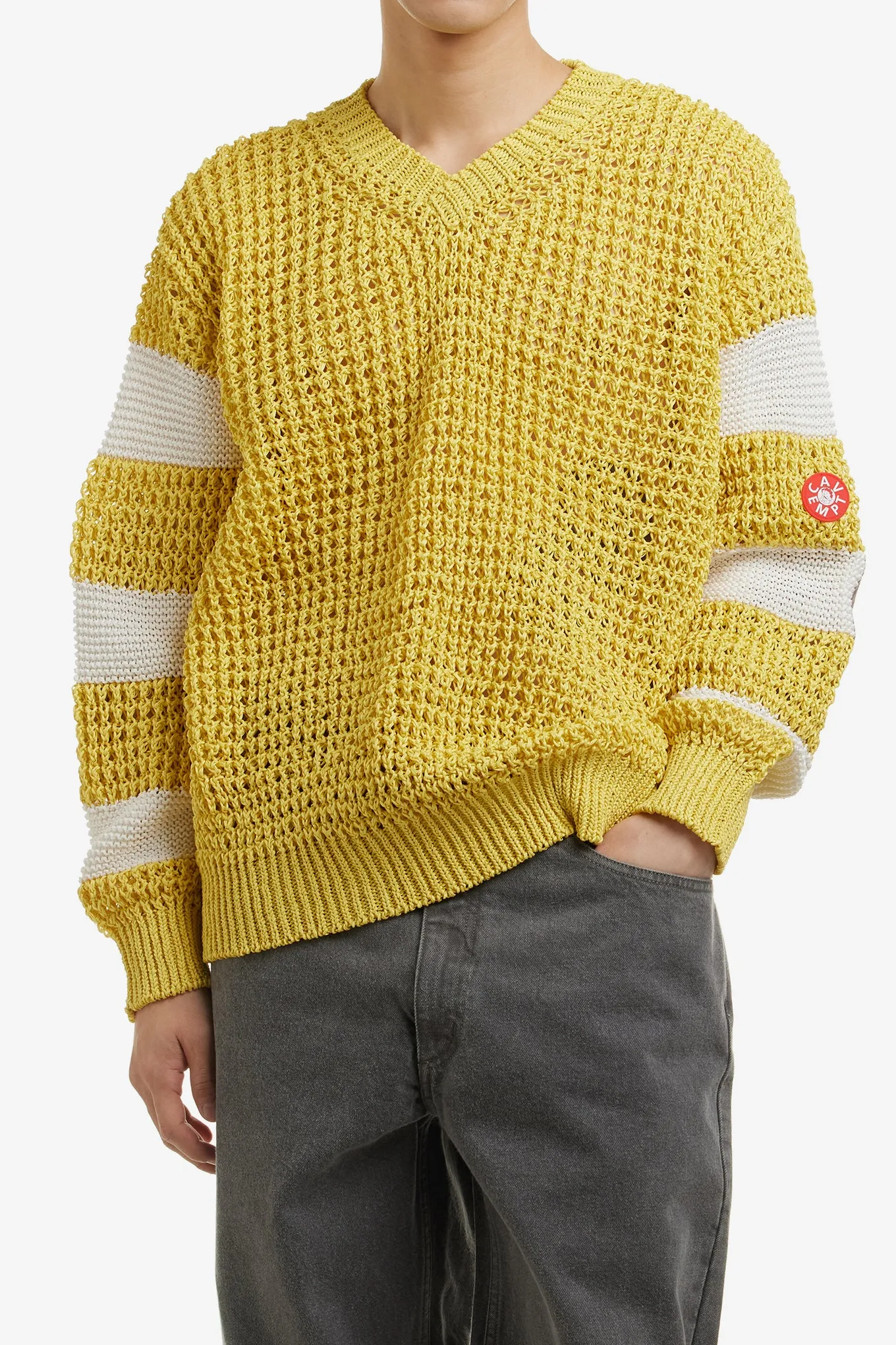 V NECK LOOSE WAFFLE KNIT